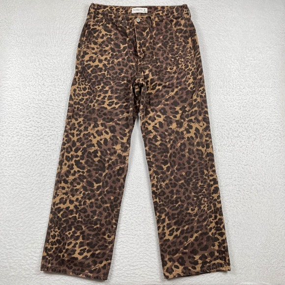Abercrombie & Fitch Denim - Abercrombie & Fitch Leopard Print Jeans Womens 28 Brown Mid Rise Straight Leg
